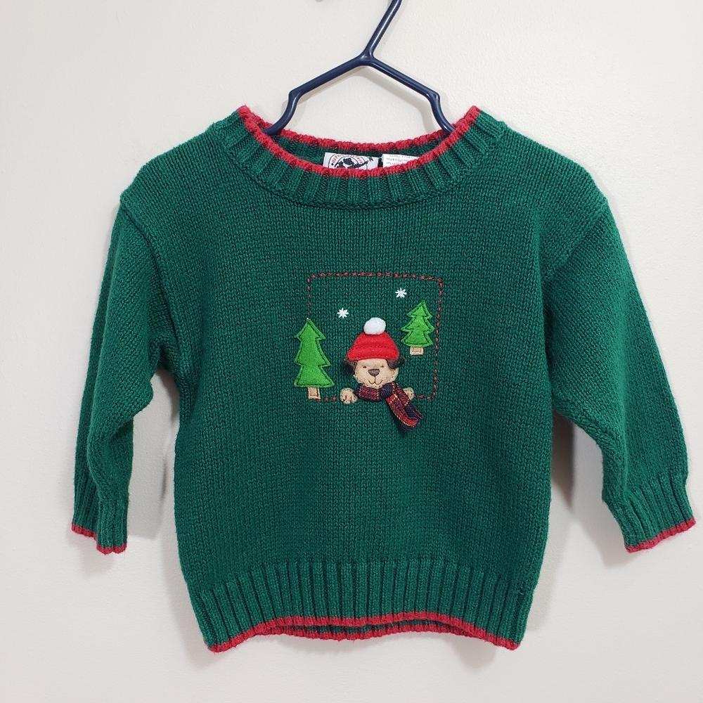 Good lad of Philadelphia vintage dog & pine trees Applique Winter sweater Sz 12M